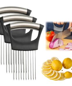 Edelstahl Zwiebelscheibenhalter - Schneidet für Zwiebeln, Citronenschlitten, Gemüse, Kartoffeln, Küchengerät für Zuhause