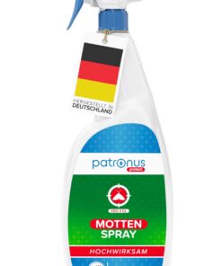 Patronus Mottenspray 1000 ml - effektiv gegen Kleidermotten und Lebensmittel-Motten - Spritzergießflasche für Kleidersch
