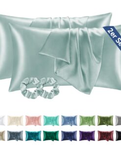 BEDELITE Satin Kissenbezug 40 x 80 Dunstblau - Weich wie Seiden für Ihr Haar und Ihre Haut, Kopfkissenbezug 2er Set für