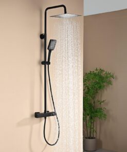 DETBOM Duschsystem Square Thermostat mit Regenstyle und Handbrause für Baden und Sonderbehandlungen, 100-120 cm Duschsta