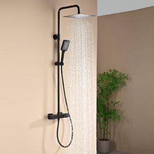 DETBOM Duschsystem Square Thermostat mit Regenstyle und Handbrause für Baden und Sonderbehandlungen, 100-120 cm Duschsta