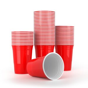 AOLUXLM Spülmaschinengeeignet Rote Becher 16oz Partybecher Mehrweg für Party Geburtstag Hochzeit 50 Stück