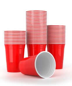 AOLUXLM Spülmaschinengeeignet Rote Becher 16oz Partybecher Mehrweg für Party Geburtstag Hochzeit 50 Stück