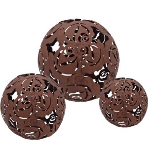 Spetebo Edelrost Deko Gartenkugeln - Rostkugeln Set - Balkon Terrasse Blumen Kugel - 3er Set 20/15/10 cm Braun