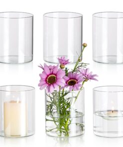 Glasseam Glaszylinder Vasen 6er Set 10x8,5cm Klar Modern Kerzenhalter für Wedding Tischdeko