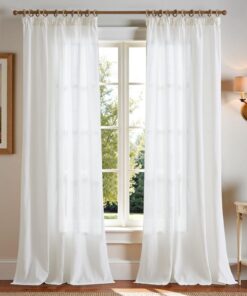TOPICK Weiß Gardinen mit Kräuselband für Wohnzimmer und Schlafzimmer Lichtdurchlässig und praktisch SL