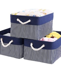 Mangata Stoff Aufbewahrungskorb 3er Pack Große Box für Schrank und Regal Weiße Streifen L