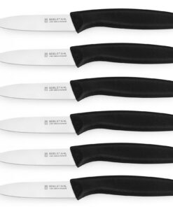Edelstahl-Gemüsemesser 6 Stück, ultrascharf, spülmaschinenfest | Schwarzegemüsemesser, Schälmesser und Obstmesser, edel
