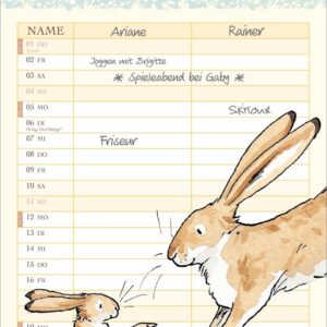 Heye-Verlag Kalenderplaner 2026 - 2 Spalten - niedliche Illustrationen - 16 cm x 34,7 cm