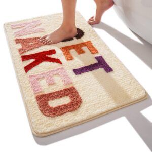 QJHOMO Beige rutschfest Waschbar Badteppichbeitspiel Weiche Mikrofaser Badezimmer Teppich 50x80 cm