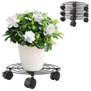 GBACHOOSE 4 Stück Wetterfest Pflanzenroller Rund, Outdoor Blumenroller 27cm, Topfpflanzen Untersetzer, Grünzeug Rollbret
