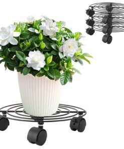 GBACHOOSE 4 Stück Wetterfest Pflanzenroller Rund, Outdoor Blumenroller 27cm, Topfpflanzen Untersetzer, Grünzeug Rollbret