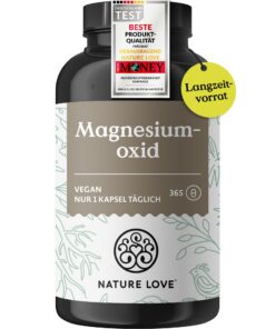 Magnesiumoxid NATURE LOVE® - 365 Kapseln - 660mg pro Kapsel - laborgeprüft, hochdosiert, vegan, produziert in Deutschlan
