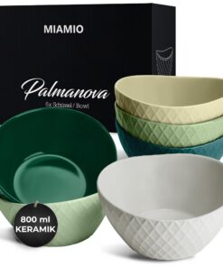 MIAMIOModerne matt glänzende Bowls Set – Palmanova Grün – 6 x 800 ml Geschirr – ideal für Müslischalen