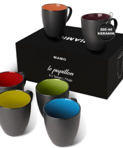 MIAMIOModerne 6er Kaffeetassen Set - 6 x 350 ml - Le Papillons Kollektion - Kaffeebecher für Jedermann - Büro und Zuhaus