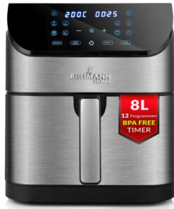 LEHMANN Heißluftfritteuse mit 12 Programmen und LED-Touchdisplay für Ölarme Backerei LEHMANN Heißluftfritteuse 8L zur ge