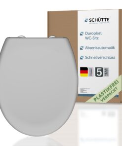 SCHÜTTE WC-Sitz mit Absenkautomatik Grau Abnehmbarer Klodeckel DIY Montage