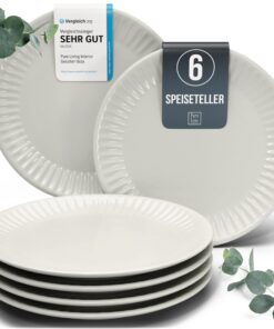 Steingut Teller Gros 6 Personen Hygge TESTSIEGER, Pure Living Beige Hygge Speise Set