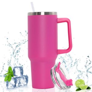 Doppelwandiger Edelstahl Vakuum Isolierbecher Für Kalte Und Heiße Getränke (Rose) Tragbar Reisebecher mit Griff und Stro