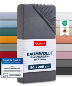 Blumtal® Grundmodelle Spannbettlaken 90x200cm Jersey - Grau OEKO-TEX-zertifiziert für dein Schlafzimmer - 100% Baumwolle