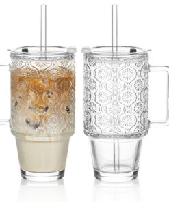 KEMORELA 710ml Begonienmuster Glasbecher - Spülmaschinengeeignet & Carbonfree Certified