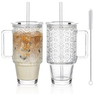 KEMORELA 710ml Begonienmuster Glasbecher - Spülmaschinengeeignet & Carbonfree Certified
