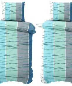 Visaggio Mikrofaser Bettwäsche Set - modern Blau Türkis, 135x200 cm, Wellen gestreift, verdeckter Reissverschluss, 4 tei