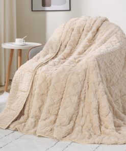 Drewin Fleece-Gewichtsdecke für Erwachsene warm weich gemütlich 5,4 kg Beige Nickerchen am Nachmittag