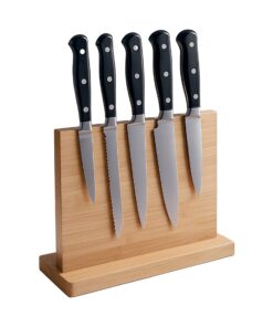 Relaxdays magnetisch anhaftendes Messerblock Set für 20 cm Messer, doppelseitig, Bambus, 22x30x10 cm Natur
