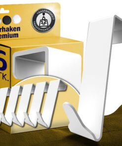 **Menz Premium Türhaken zum Einhängen - Edelstahl, hohe Tragkraft, 6er Set - Kleiderhaken für Türgarderobe - Weiße Hake