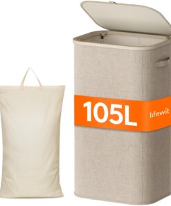 Lifewit Schlafzimmer- und Badezimmerraum Wäschekorb mit Deckel + 105L + faltbar + Wäschesammler & Sortierer - Beige RCS
