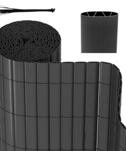 PVC Sichtschutzmatte Grau 80x300 cm Wetterfest für Garten, Balkon und Terrasse mit Verstärkter Interne W-Struktur und Ka