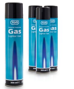 TOM Lighter Gas 300 ml - Nachfüllkartezzum für Feuerzeuge - Flammbier- und Sturmfeuerzeuge - mit 6 Adaptern