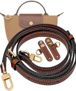 LOUKAYCCI Verstellbarer Schulterriemen aus Rindsleder für Longchamp Le Pliage Mini-Taschen Ersatz-Schulterriemen-Set mi