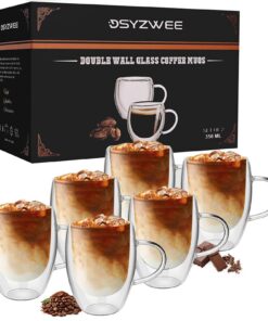 DSYZWEE Doppelwandige Latte Macchiato Gläser - 6er Set, 350 Ml Borosilikatglas für Cappuccino und Iced Americano - Premi