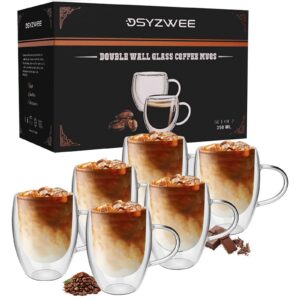 DSYZWEE Doppelwandige Latte Macchiato Gläser - 6er Set, 350 Ml Borosilikatglas für Cappuccino und Iced Americano - Premi