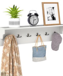 COSTWAY Wandgarderobe mit 6 Haken & Ablage, Schwebend für Flur & Schlafzimmer, 80×14×20 cm Weiß