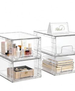 4er-Set Stapelbare Transparente Acryl-Aufbewahrungsschubladen – Mittelgroß mit Griffen für Badezimmer & Make-up