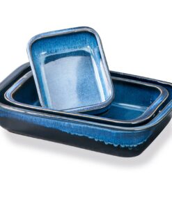 UNICASA Auflaufform Porzellan Backform für Lasagne mit Griff Backofen.Blue