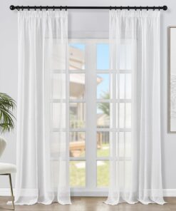 Topfinel Transparente Vorhänge für Wohnzimmer und Schlafzimmer - Einfarbig weiß - Leinen-Optik mit Kräuselband - 2er Set