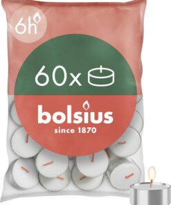 Bolsius D-light Teelichter - Dekorative Haushaltkerzen - Weiß - 60 Stück im Beutel - Länge Brenndauer 6 Stunden - Natura