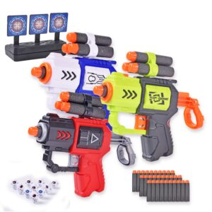 3-Pack Blaster Gun Spielzeug Kompatibel mit Nerf Guns für 3-8 Jahre Jungen und Mädchen mit 10 Little Tumblerziel und 30