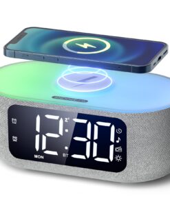 LIORQUE Digitaler Radiowecker 15W Qi Kabelloses Ladegerät Bluetooth Wecker mit LED Nachtlicht Auto Dimmer Schlafmusik