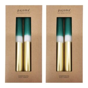 Pajoma® Stabkerzen - Grün-Weiß-Gold - 8 Stück - Premium Qualität | 21 cm Höhe, 5 Stunden Brenndauer
