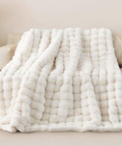 Kuscheldecke 130x160 cm, Super Soft Kaninchen Plüsch Decke, Warme Wohndecke für Sofa und Schlafzimmer (Weiß, W130 x L160