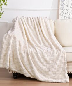 Enyhom Warme Kuscheldecke für Zimmer und Couch, 152 x 203 cm, Weiche Sherpa Decke, Beige
