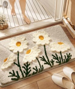 Morbuy rutschfest Waschbar Badezimmerteppich Absorbierende Weiche Badematte Blumen Muster Saugfähige Duschvorleger
