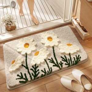 Morbuy rutschfest Waschbar Badezimmerteppich Absorbierende Weiche Badematte Blumen Muster Saugfähige Duschvorleger