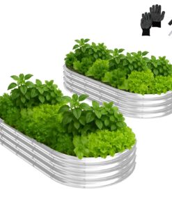 LEADZM Hochbeet Metall - Extragroße Ovalform für Garten, leicht aufzubauen & wasserdicht - Mit Zubehör & Handschuhen - 1