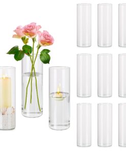 Hewory Zylinder Glasvasen 12er Set 20cm - Modern Blumenvasen & Kerzenhalter für Hochzeitsdeko Wohnzimmer